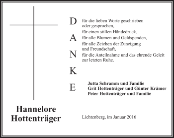 Traueranzeige von Hannelore Hottenträger von Frankenpost