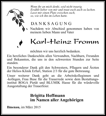 Traueranzeige von Karl-Heinz Fromm von Südthüringer Presse