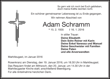 Traueranzeige von Adam Schramm von Frankenpost