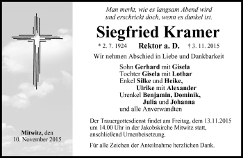 Traueranzeige von Siegrfried Kramer von Neue Presse Coburg