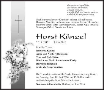 Traueranzeige von Horst Künzel von Südthüringer Presse