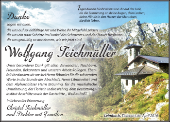 Traueranzeige von Wolfgang Teichmüller von Südthüringer Presse