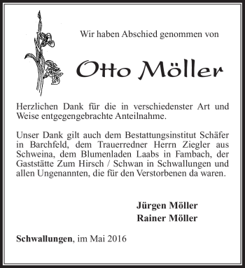Traueranzeige von Otto Möller von Südthüringer Presse