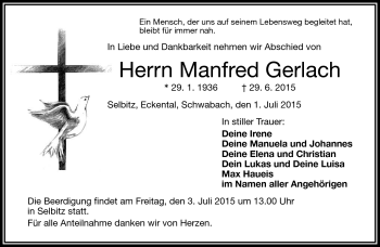 Traueranzeige von Manfred Gerlach von Frankenpost