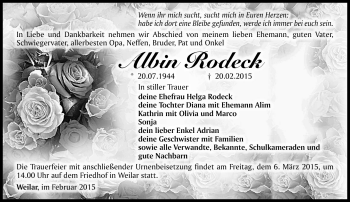 Traueranzeige von Albin Rodeck von Südthüringer Presse