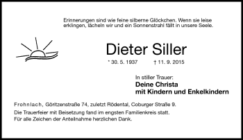 Traueranzeige von Dieter Siller von Neue Presse Coburg