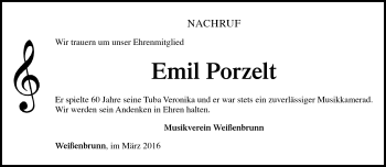 Traueranzeige von Emil Porzelt von Neue Presse Coburg