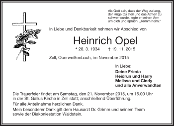 Traueranzeige von Heinrich Opel von Frankenpost