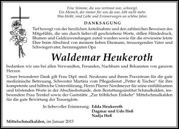 Traueranzeige von Waldemar Heukeroth von Südthüringer Presse