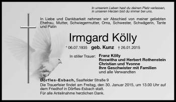 Traueranzeige von Irmgard Kölly von Neue Presse Coburg