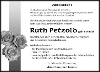 Traueranzeige von Ruth Petzold von Südthüringer Presse