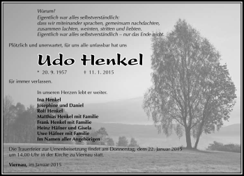 Traueranzeige von Udo Henkel von Südthüringer Presse