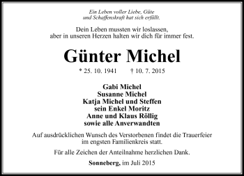 Traueranzeige von Günter Michel von Südthüringer Presse