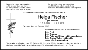Traueranzeige von Helga Fischer von Frankenpost