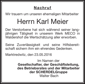 Traueranzeige von Karl Meier von Frankenpost
