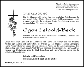 Traueranzeige von Egon Leipold-Beck von Südthüringer Presse