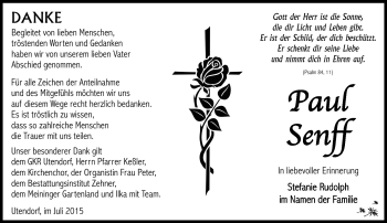 Traueranzeige von Paul Senff von Südthüringer Presse