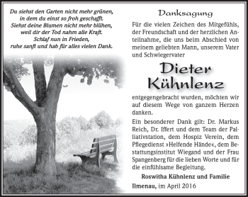 Traueranzeige von Dieter Kühnlenz von Südthüringer Presse