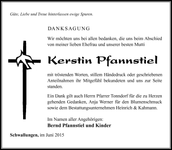 Traueranzeige von Kerstin Pfannstiel von Südthüringer Presse