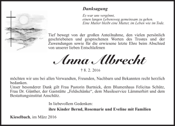 Traueranzeige von Anna Albrecht von Südthüringer Presse