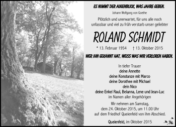 Traueranzeige von Roland Schmidt von Südthüringer Presse
