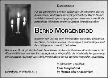 Traueranzeige von Bernd Morgenbrod von Südthüringer Presse
