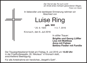 Traueranzeige von Luise Ring von Neue Presse Coburg
