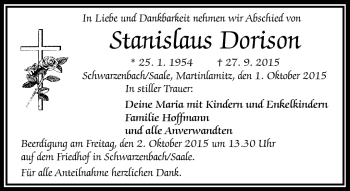 Traueranzeige von Stanislaus Dorison von Frankenpost