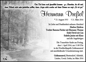 Traueranzeige von Hermann Dreßel von Südthüringer Presse