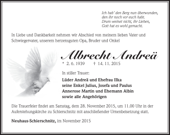 Traueranzeige von Albrecht Andreä von Südthüringer Presse