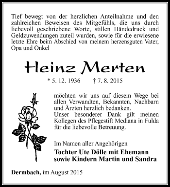 Traueranzeige von Heinz Merten von Südthüringer Presse