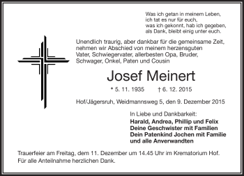 Traueranzeige von Josef Meinert von Frankenpost