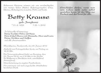 Traueranzeige von Betty Krause von Neue Presse Coburg
