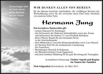 Traueranzeige von Hermann Jung von Südthüringer Presse