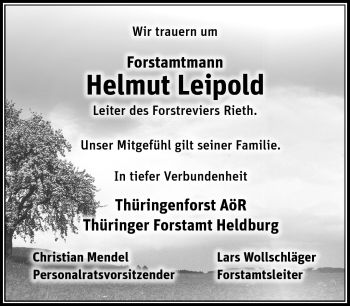 Traueranzeige von Helmut Leipold von Südthüringer Presse