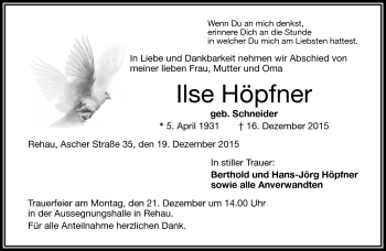 Traueranzeige von Ilse Höpfner von Frankenpost