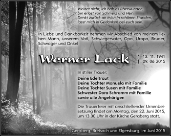 Traueranzeige von Werner Lack von Südthüringer Presse