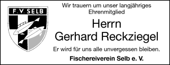 Traueranzeige von Gerhard Reckziegel von Frankenpost