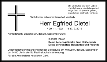 Traueranzeige von Egfried Dietel von Frankenpost
