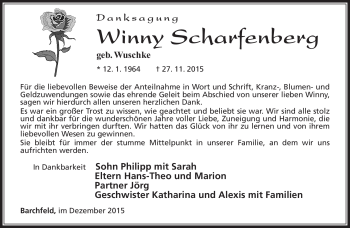Traueranzeige von Winny Scharfenberg von Südthüringer Presse