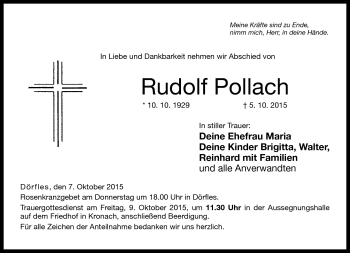 Traueranzeige von Rudolf Pollach von Neue Presse Coburg