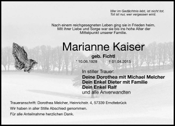 Traueranzeige von Maria Anna Kaiser von Neue Presse Coburg