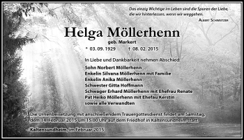 Traueranzeige von Helga Möllerhenn von Südthüringer Presse