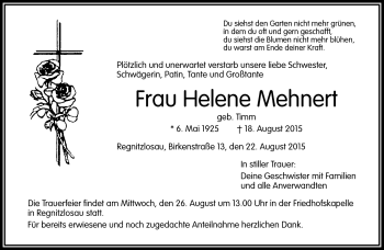 Traueranzeige von Helene Mehnert von Frankenpost