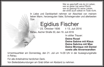 Traueranzeige von Egidius Fischer von Frankenpost