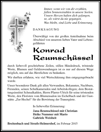 Traueranzeige von Konrad Reumschüssel von Südthüringer Presse