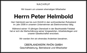 Traueranzeige von Peter Helmbold von Südthüringer Presse