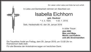 Traueranzeige von Isabella Eichhorn von Frankenpost