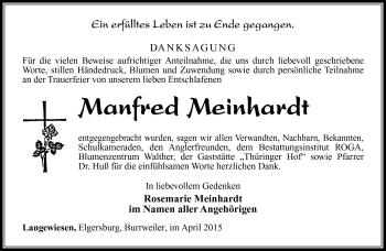 Traueranzeige von Manfred Meinhardt von Südthüringer Presse