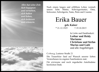 Traueranzeige von Erika Bauer von Neue Presse Coburg
